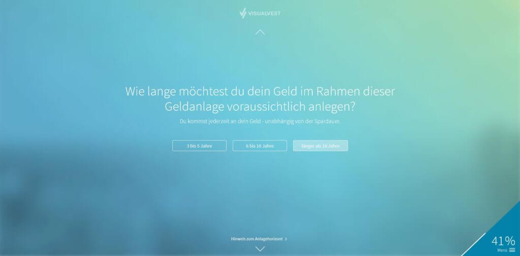 Schritt 5:
Eingabe Anlagehorizont | Bildquelle: Screenshot von VisualVest
