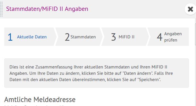 How do I buy shares (as a beginner)? Step 2 Determine risk classification according to MiFID II: menu structure