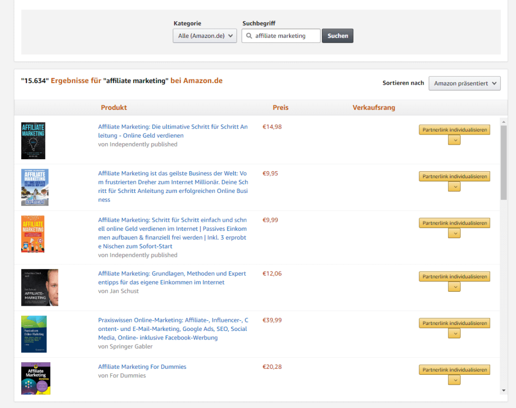 Earn money with an affiliate project: Amazon partner network