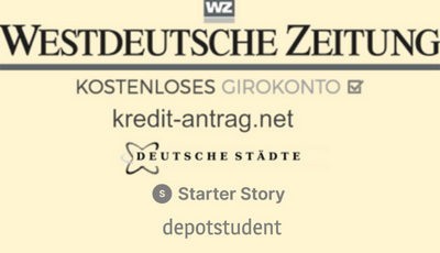 Konto-Kredit-Vergleich se conoce en Westdeutsche Zeitung, Kostenlos-Girokonto.biz, Kredit-Antrag.net, deutsche-staedte.de, starterstory.com y depotstudent.de
